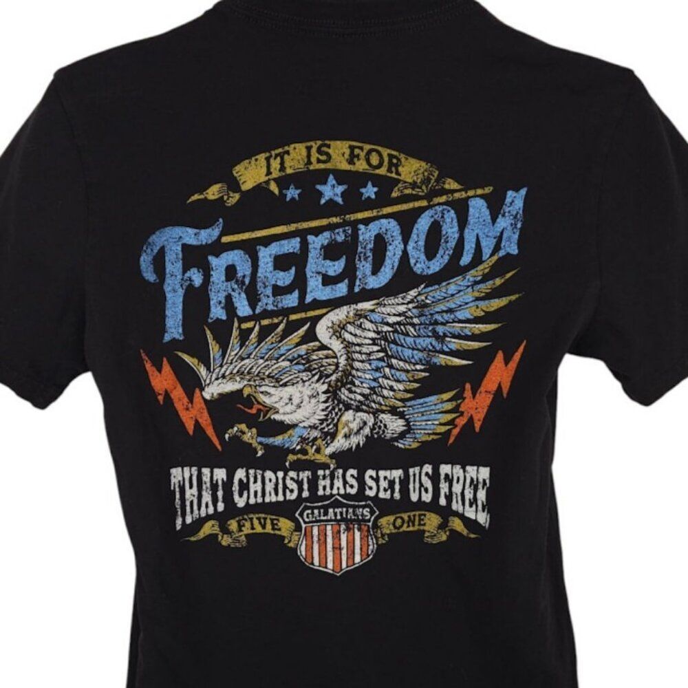 Christian T Shirt Mens Size Medium Black Freedom Christ Has Set Us Free Eagle